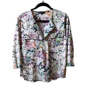 Violet‎ & Claire Floral Blouse Women's Medium Button Front Pocket 3/4 Sleeve Top